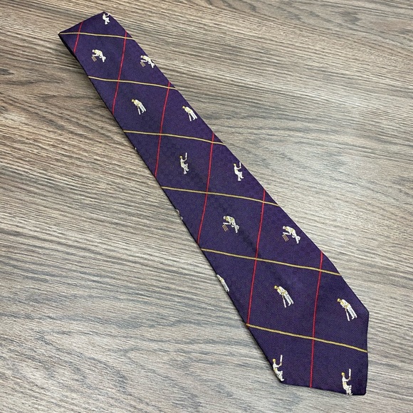 Ralph Lauren Purple Tennis Player Pattern Tie - Picture 1 of 4